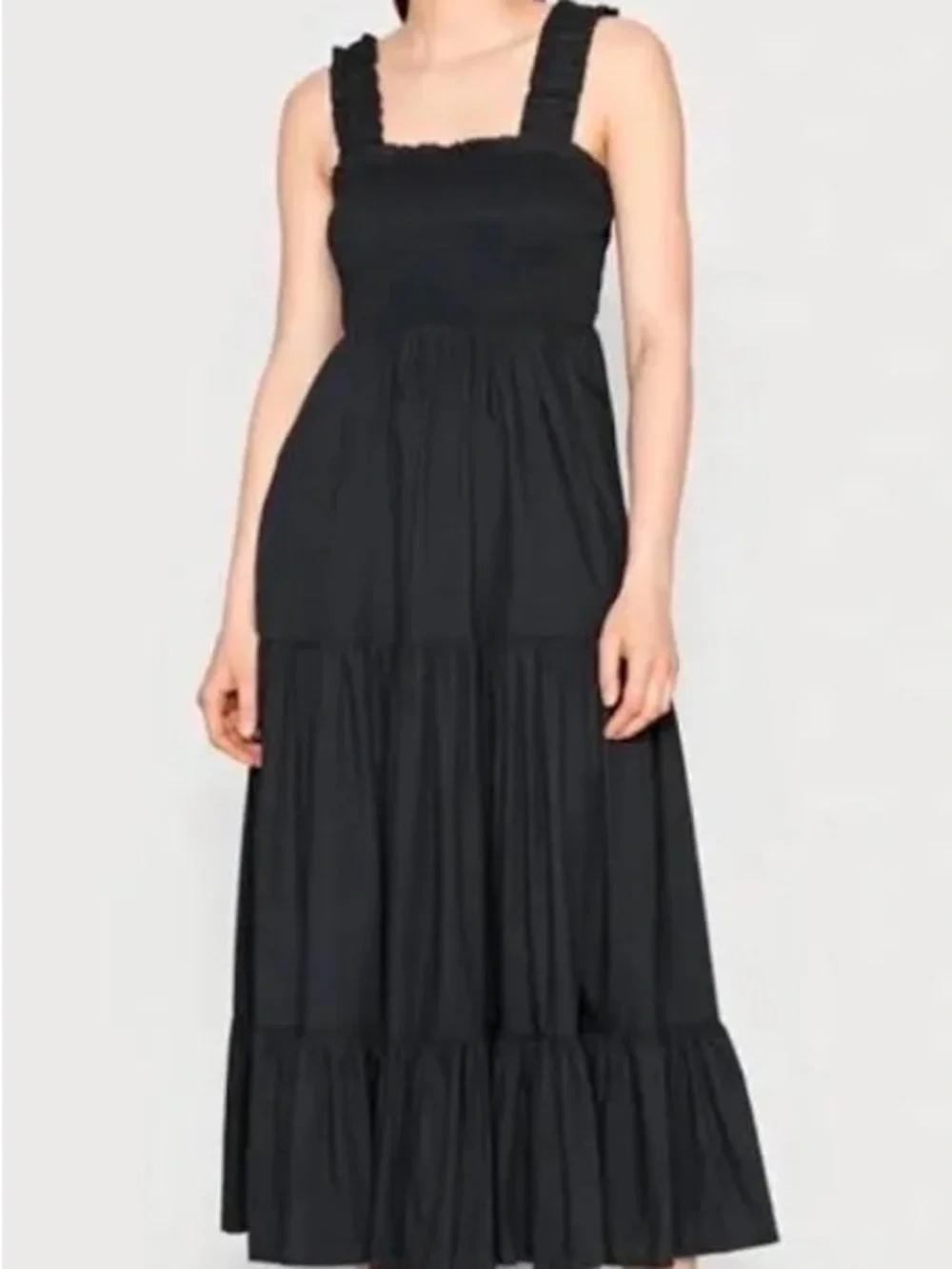 Abercrombie & Fitch Black Smocked Tiered Maxi Dress - Small Petite
